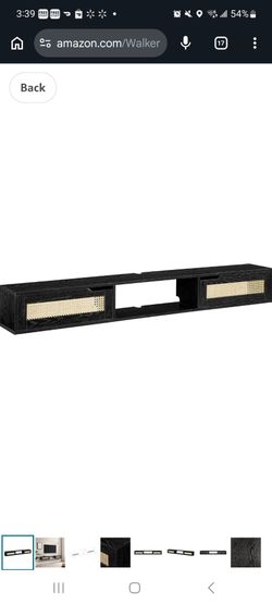 Walker Edison Destin Modern Rattan Flip-Down-Door Wall-Mounted Floating TV Stand for TVs up to 80 Inches, 58 Inch, Black