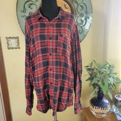 Vintage Men's Red & Black Van's Collared Plaid Button Down Shirt Sz Lg