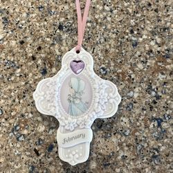 Precious Moments Cross February Birthday Gift amethyst Birthstone ornament 4”