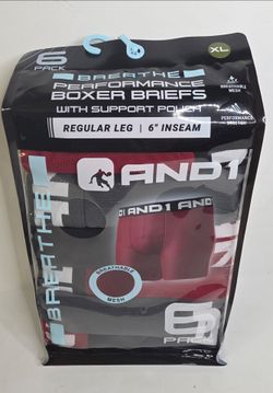 AND1 6PK Breathe Fit 6" Inseam Boxer Briefs Mens X-Large