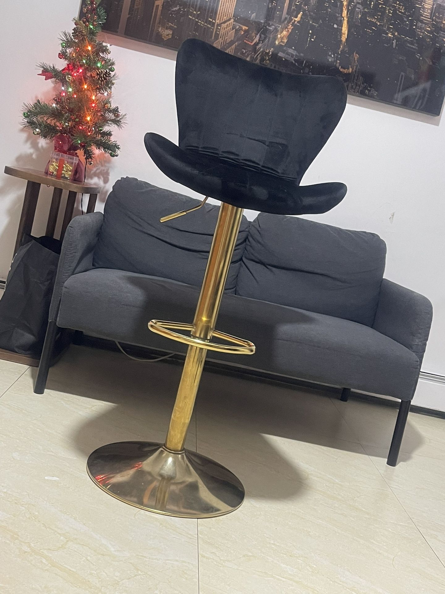 Black And Gold Velvet Bar Stool