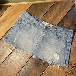 Distressed Denim Jean Mini Skirt