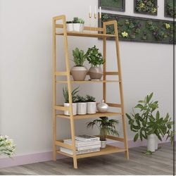 New 4-Tier Tall Ladder Shelf Multifunctional Storage Rack Stand Bamboo Bathroom Shelf Book Shelf , Teak