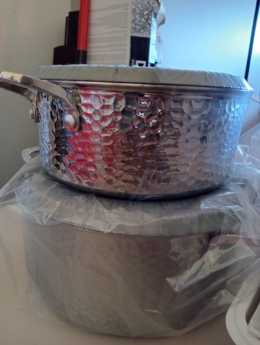 Pair NEW Commercial Weight Hammered Pots 