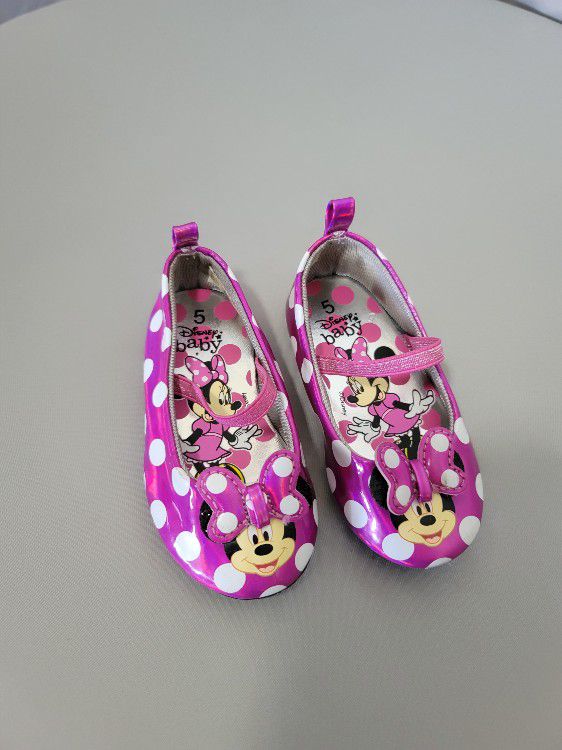 Disney Baby Minnie Mouse Ballet Flats Size 5 - Girls Toddler - Pink Holograph Material - Great Condition!