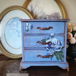 Blue And Copper Refinished Floral Jewelry Box