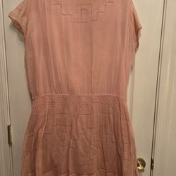1920s Pink Smocked Deco Cotton Dress With Slip