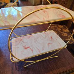 [Please read description] 2 Tier Pink Marble Ceramic Display Shelf