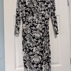 Lauren Ralph Lauren Black and White Floral Long-Sleeve Wrap Dress Womens Size 2