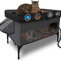 Heated Cat House for Outside Insulated in Winter,Fully Waterproof,with Adjustable Awning,Escape Door,Indoor Outdoor Cat Shelter for Feral Stray Barn C