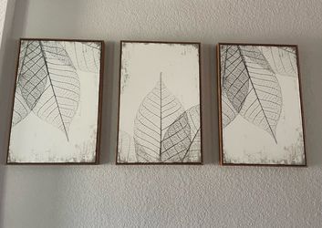 3-Piece Framed Leaf Skeleton Canvas Wall Art Set - Neutral Modern Home Decor