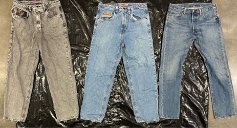 Lot of 3 Mens Jeans Pants Empyre Relax Fit Levi's 501 Straight Leg Size W32 L30 Vintage Retro 90s Y2K 2000s Skater Streetwear Apparel Denim Faded Acid