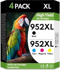 High Yield 952XL 952 Ink Cartridges 4 Pack Combo, Black Cyan Magenta Yellow