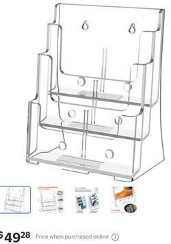 Acrylic Brochure Holder 9x13, Clear 3 Tier Magazine Display Stand With Removable