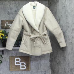Wild Fable Shawl Shearling Coat Faux Fur Suede Tan Brown Xs