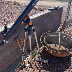 Telescope With 42inch Fire Pit And Camping Cooking Tools —- See Pics