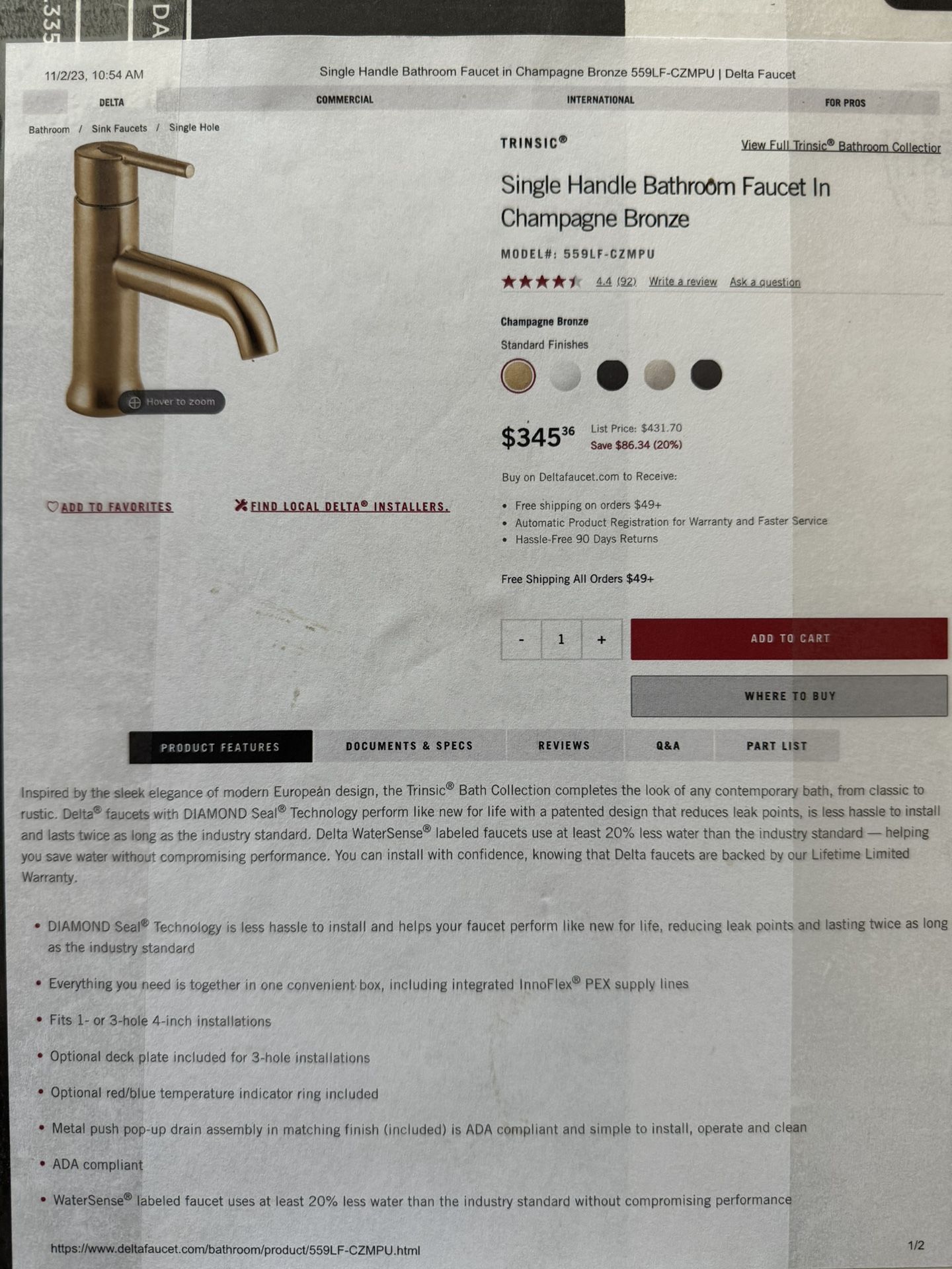 Delta Bathroom Faucet-champagne Bronze