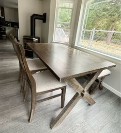 Farmhouse Dining Table with Bench and Chair