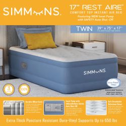 Simmons Rest Aire Mattress Air Bed with Side Built-in Pump and Soft Velveteen Topper: Twin
