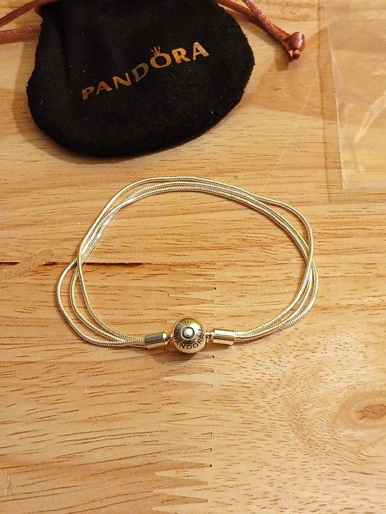Pandora Authentic Brand New 7.5 Triple Snake Chain Charm Bracelet With Pouch 