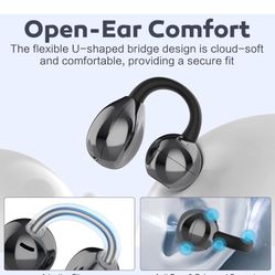 Open Ear Earbuds, Air Conduction Headphones Wireless Earbuds Bluetooth 5.4, Clip on Headphones with Mic 42H Playtime, Over Ear Earbuds Comfortable for