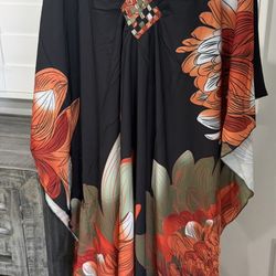 New: Caftan Dress One Size Batwing Maxi Dress Boho Loungewear Cover Up Floral House