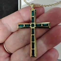 Emerald Baguette Cross Necklace