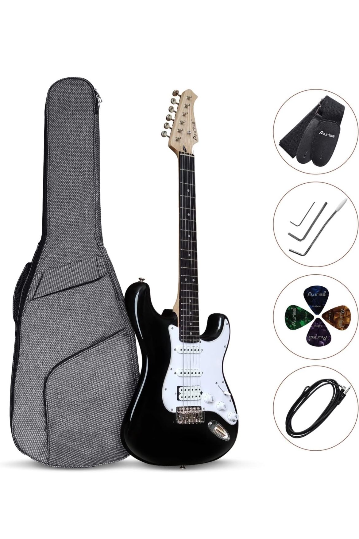 Auriga 39 Inch Electric Guitar (Black-White)