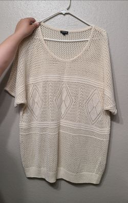 Torrid Cream Open-Knit Short Sleeve Sweater