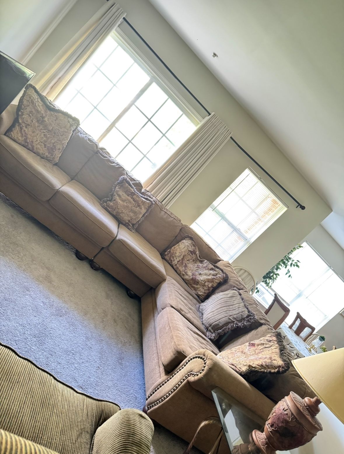 Sectional Couch and 2 Matching Side Glass Tables 