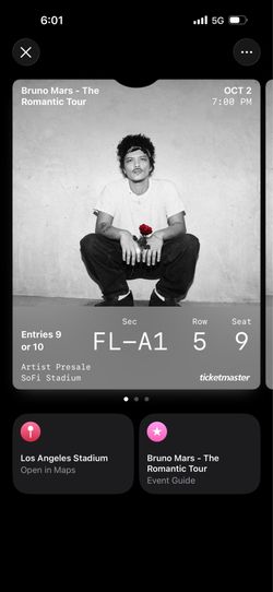 Bruno Mars  - The Romantic Tour Ticket - Floor Seat (SoFi)