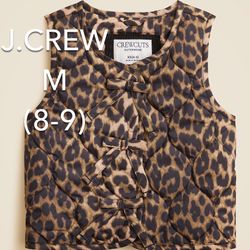 ❄️(NEW) (1 AVAILABLE) GIRLS’ J.CREW QUILTED VEST IN LEOPARD PRINT WITH PRIMALOFT® - SIZE: MEDIUM (8-9) (MSRP: $79.50)❄️