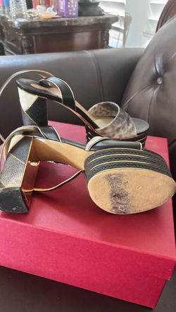 Black and Gold Platform Block Heel Sandals