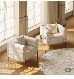 SET OF 2 Boucle Upholstered Accent Chair In Gold Finish $400