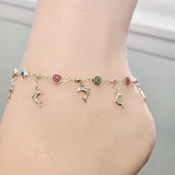 Dolphins Anklet 14k Gold Plated 