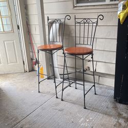 Two Wooden & Metal Stool Chairs