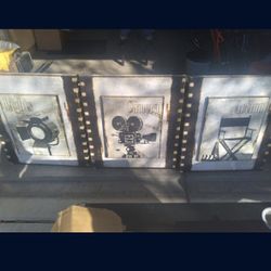 Three Used Kirklands Canvas 25Wx30H For 60dlls (Lights, Camera, Action)  Alvernon & Valencia