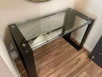 Glass Top Desk with Black Metal Frame