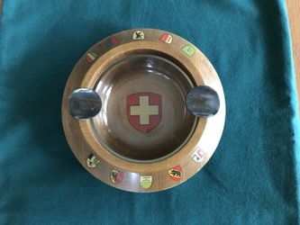 Vintage Swiss wood ashtray