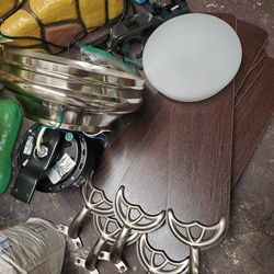 5 blade brown woodgrain look chrome  fan