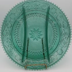 Beautiful Vintage Teal Tiara Divided Glass Platter 