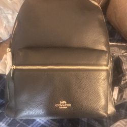 Brand New Black Coach Pebble Leather Charlie Backpack 