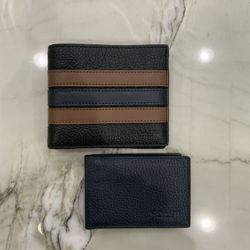 Genuine Coach Men 3007 3 in 1 Varsity Stripe Wallet Black Saddle Midnight