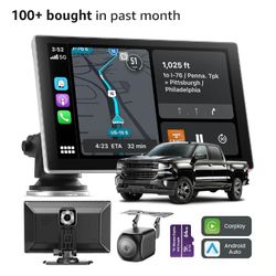 Jzones Carplay Screen for Car, 9" Portable Wireless Carplay&Android Auto, 4K Dash Cam,1080P Backup Camera, Car Stereo Audio Receivers for Car, GPS Nav