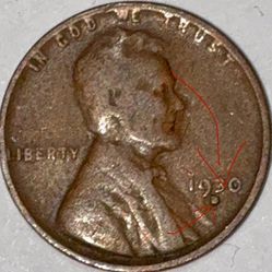 1930 D over S No mark  Philadelphia Minted Wheat Penny 