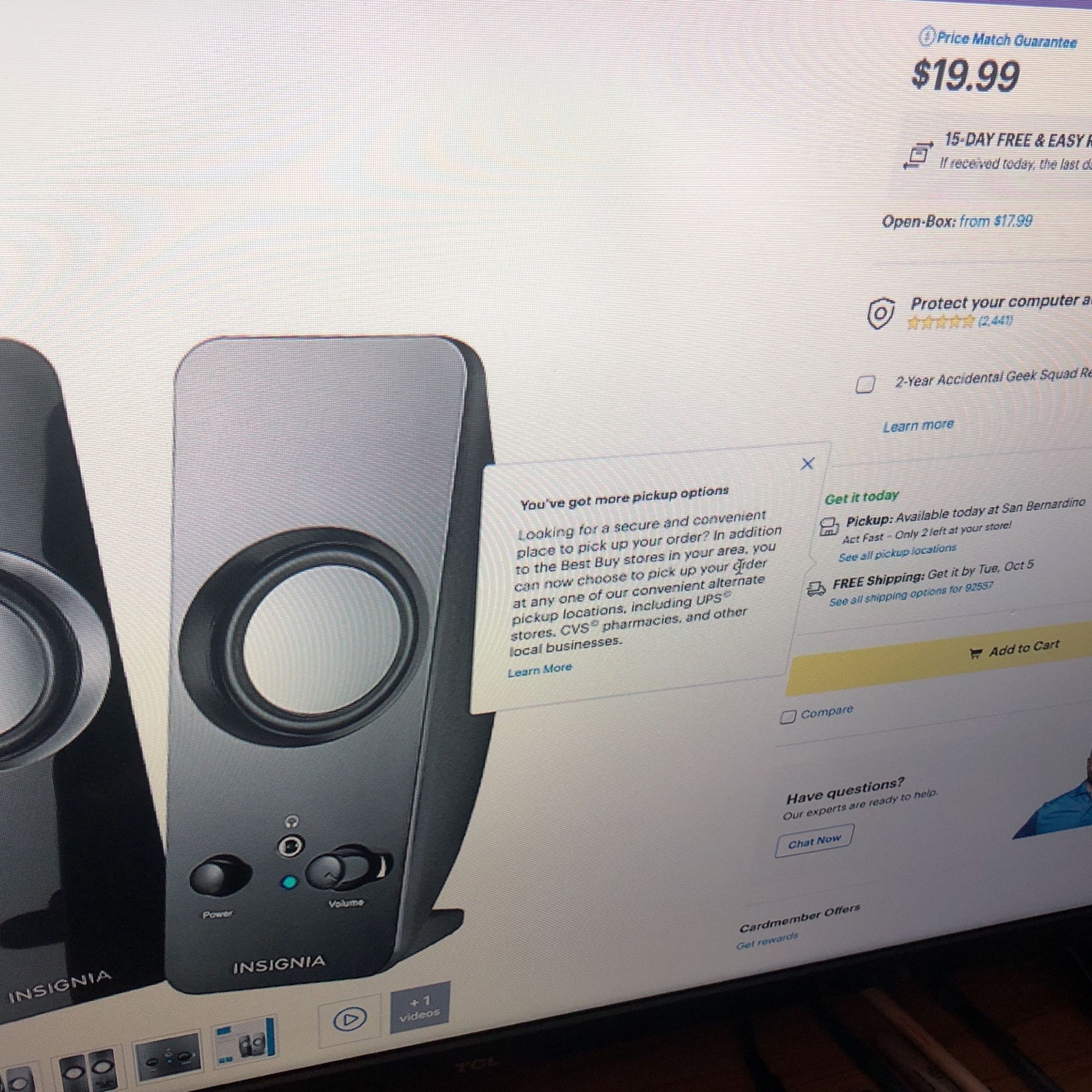 Working Insignia Computer Speakers Black for Sale in Moreno Valley