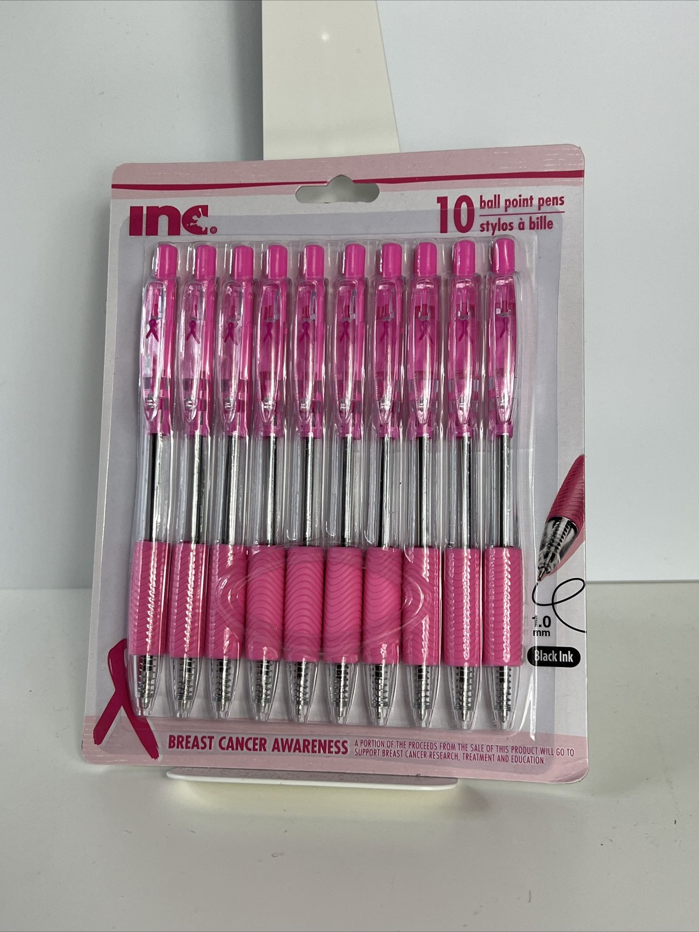 10 Pack Black Ink ClipClicks Breast Cancer Awareness Pink Ribbon Ball Point Pens