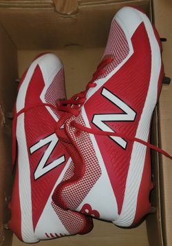 Brand New New Balance Red White Metal Low Baseball Cleats Size 12