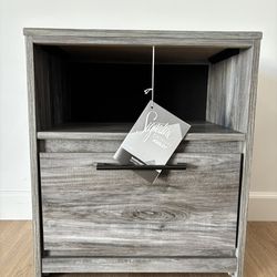 NEW! Grey Nightstand with Drawer, Open Shelf