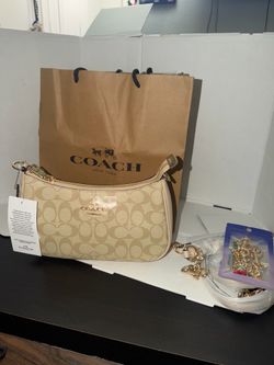 Coach purse sand tan white